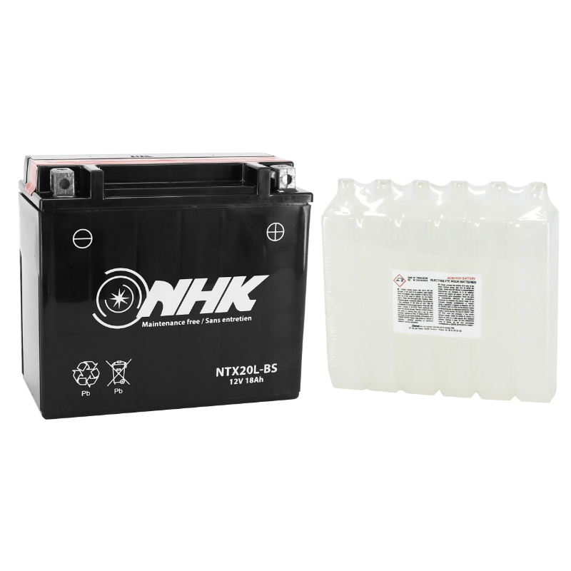 Batterie 12V 18 ah NTX20L-BS Nhk MF sans entretien livree avec pack acide (lg175xl87xh156mm) (qualite premium - equivalent YTX20L-BS) - vue 2