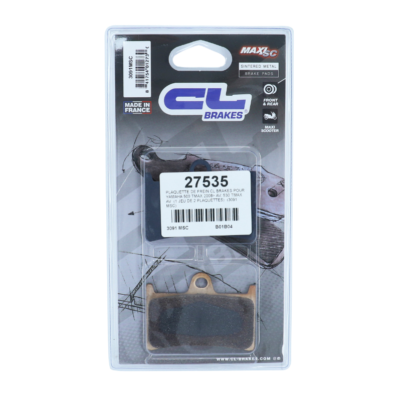 Plaquette de frein CL Brakes pour Yamaha TMAX 560/530/500 et MT-07/MT-09 (1 jeu de 2 plaquettes) - 3091 MSC - vue 3
