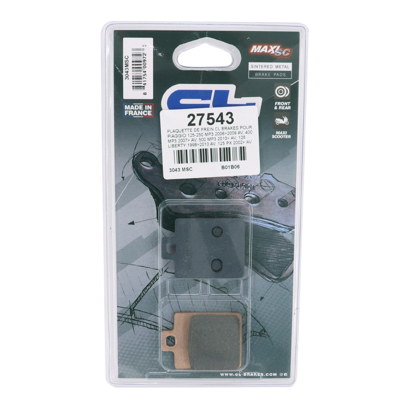 Plaquette de frein CL Brakes pour Piaggio MP3 125-250-400-500 et Liberty 125 PX (3043 MSC) - vue 3