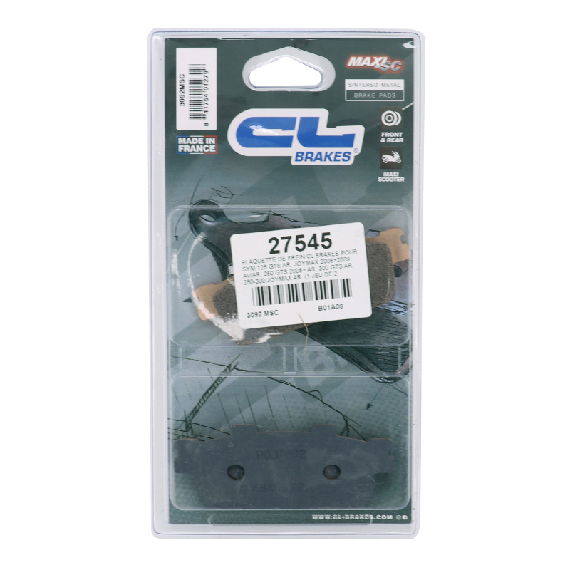 Plaquette de frein CL Brakes pour SYM 125 GTS 2006-2020 / Joymax 2006-2009 / 250-300 GTS / 250-300 Joymax (jeu de 2) - vue 3