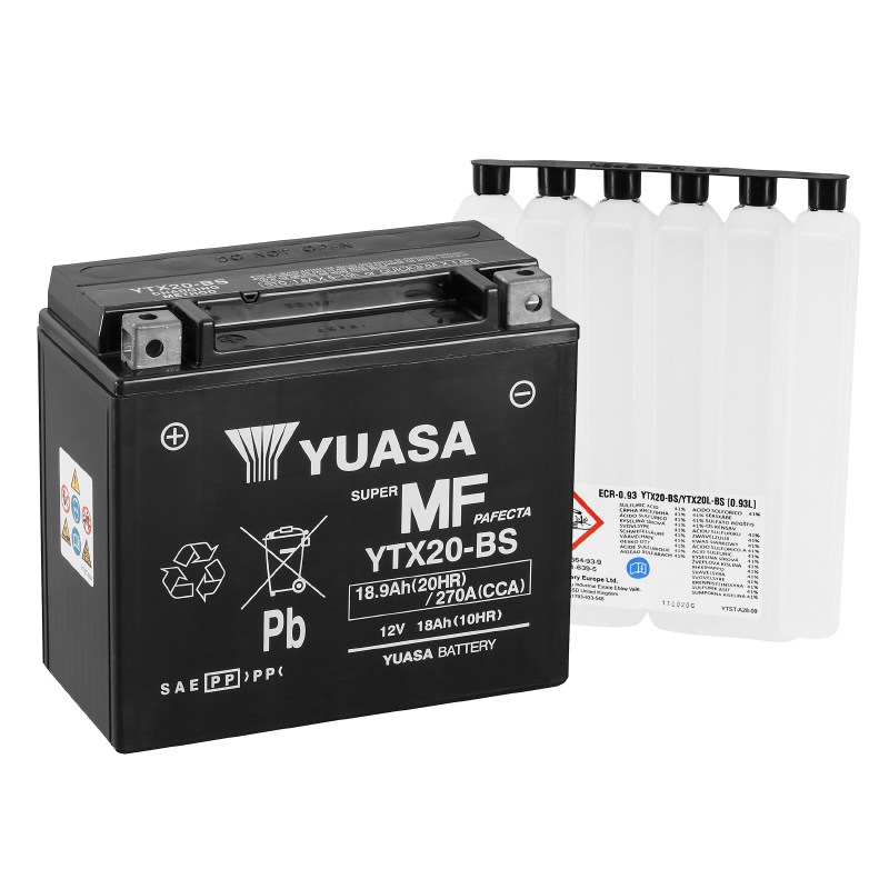 Batterie 12V 18 ah YTX20-BS Yuasa MF sans entretien livree avec pack acide (lg175xl87xh155mm) - vue 2