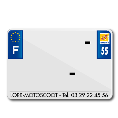 Plaque immatriculation moto Tiflex aluminium préperçée 210x145 département 55 avec raison sociale (lot de 50)