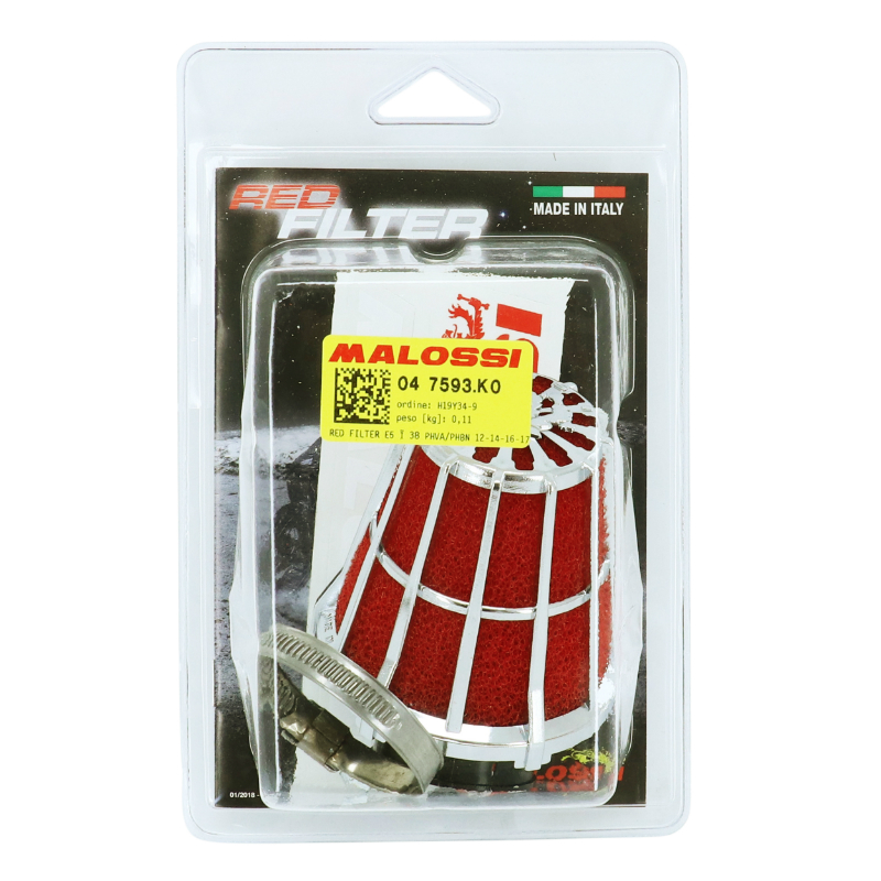 Filtre à air Malossi E5 PHBN-PHVA chrome mousse rouge D.38 mm - vue 3