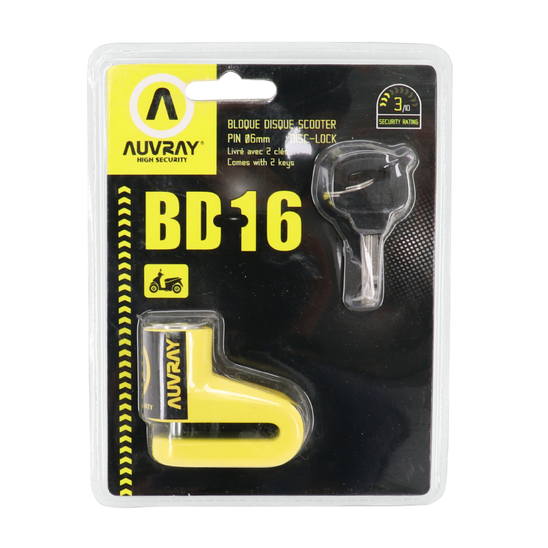 Antivol bloque disque Auvray BD16 jaune (diam 6 mm) - vue 4