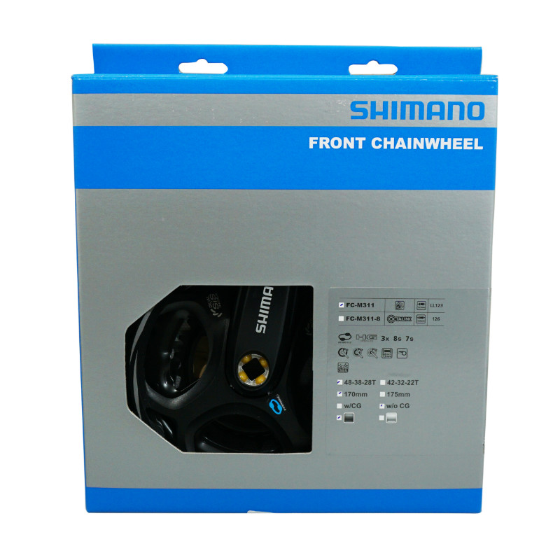 Pedalier VTT Shimano 7-8V. altus noir 170MM 48-38-28 (boitier 123MM) - vue 2