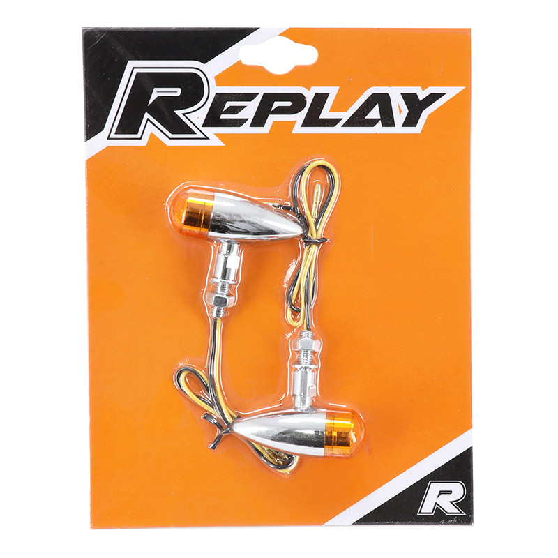 Clignotant universel Replay vintage métal à ampoule BAU9S orange-chrome diam 25 mm (paire) - vue 3