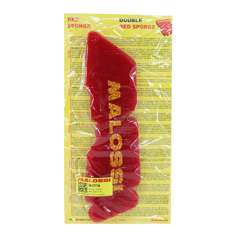 Mousse filtre à air Malossi pour Piaggio 50 Zip 2T 2000+, NRG 2005+, Typhoon 2003+, Liberty, Fly, LX 2T - Gilera 50 Stalker 2005+, Runner 2002+ rouge - vue 4