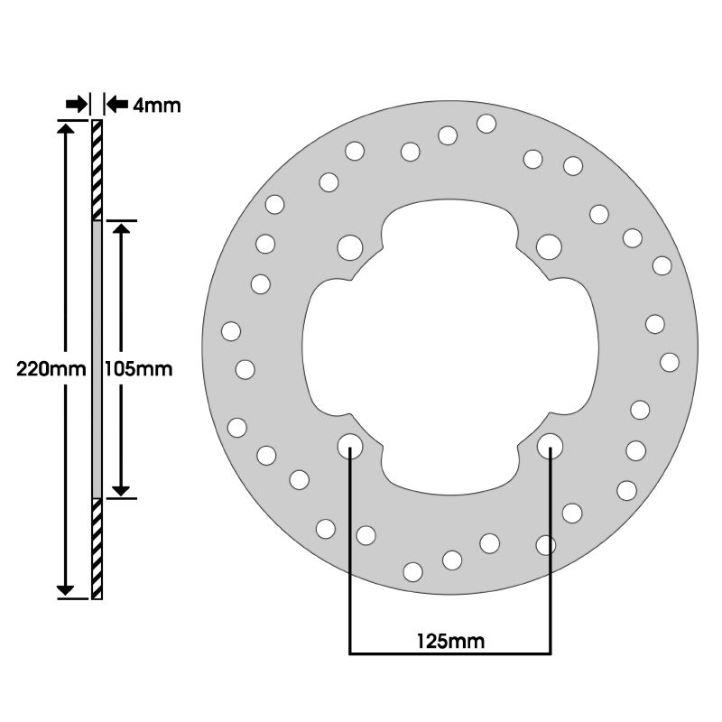 Disque de frein adaptable honda 125 dylan 2001+2007 av, 150 dylan 2001+2006 av, 125 nes 2000+ av, 125 SH 2000+2008 av (ext 220MM - int 105MM - 4 trous) (DF4059A) -Newfren - vue 2