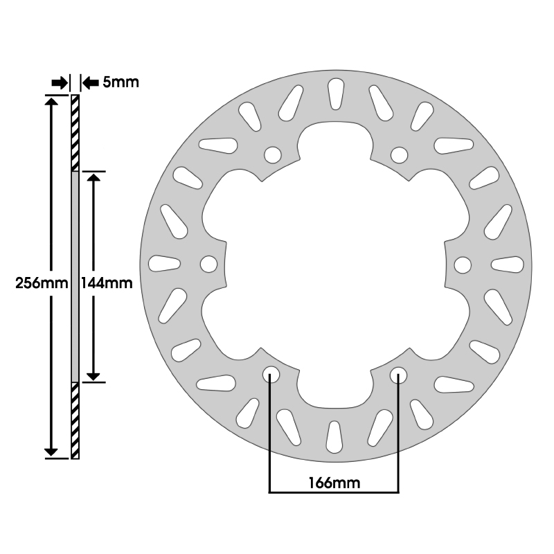 Disque de frein adaptable NEWFREN Honda 125 Forza 2015+2022 AV, 1000 XLV Varadero 2003+2011 AR, 1300 CB Superfour 2005+2013 AR, 300 SH 2006+ AV-AR (Ø 256 mm ext - 144 mm int - 6 trous) DF4103A - vue 2