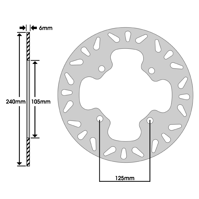 Disque de frein adaptable honda 400 SW-T 2009+ ar, 600 SW-T 2011+ ar, 300 forza 2012+ ar, 400 silver wing 2006+ ar (ext 240MM - int 105MM - 6 trous) (DF5072A) -Newfren - vue 2