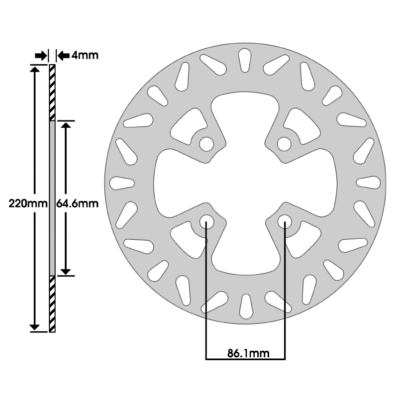 Disque de frein adaptable suzuki 125 burgman 2002+2006 ar, 150 burgman 2002+2006 ar (ext 220MM - int 64.6MM - 4 trous) (DF4076A) -Newfren - vue 2