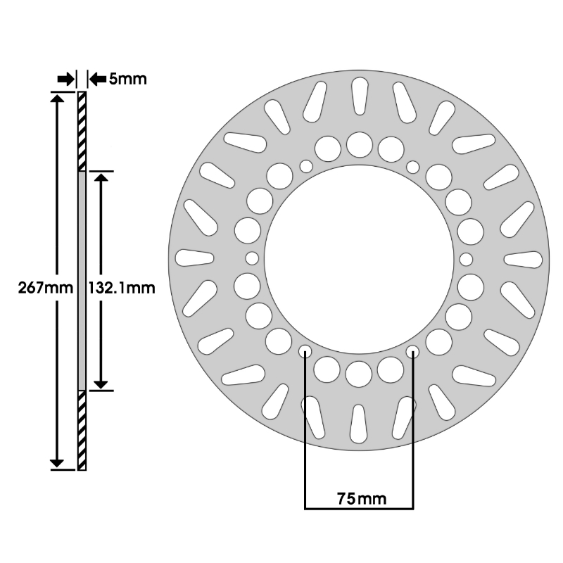 Disque de frein adaptable yamaha 500 TMAX 2001+2011 ar, yamaha 1100 BT bulldog 2002+2006 ar, 750 FZ genesis 1987+2002 ar (ext 267MM - int 132MM - 6 trous) (DF5079A) -Newfren - vue 2