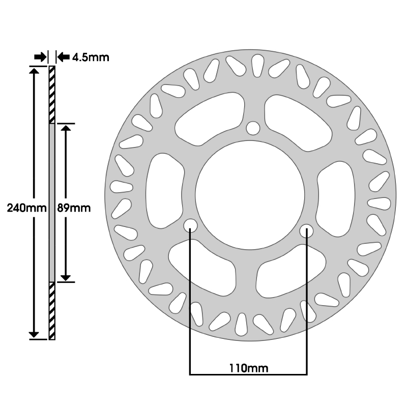 Disque de frein adaptable suzuki 125 burgman 2007+2011 av-ar, 200 burgman 2007+2013 av-ar (ext 240MM - int 89MM - 3 trous) (DF4125A) -Newfren - vue 2
