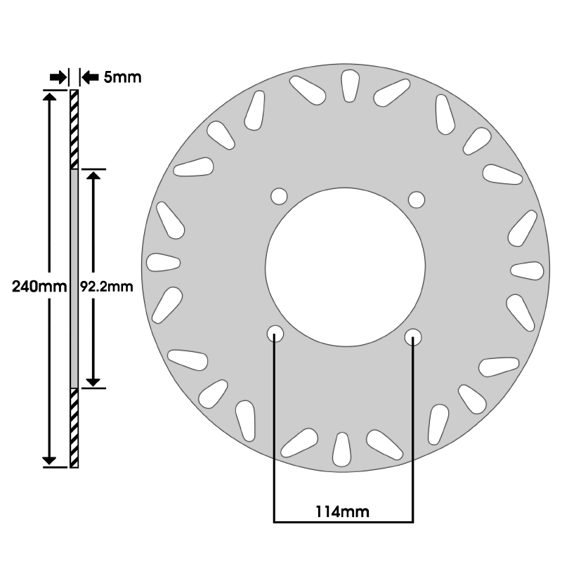 Disque de frein adaptable MBK 300 kilibre 2003+2006 ar, yamaha 300 versity 2003+2006 ar, 125 XMAX 2006+2013 ar, 250 XMAX 2006+2013 ar (ext 240 MM - int 92.2MM - 4 trous) (DF4078A) -Newfren - vue 2