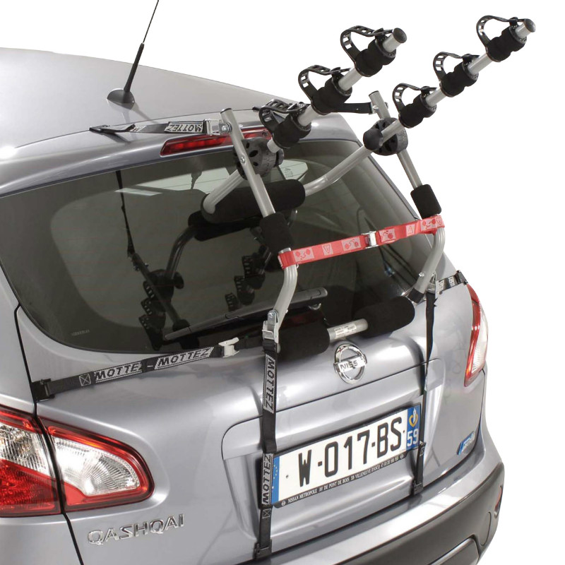 Porte velo de coffre Mottez ariane 6 sangles pour 3 velos - fabrication francaise homologue ce - charge maxi 45KGS (produit 100% monte haut de gamme)