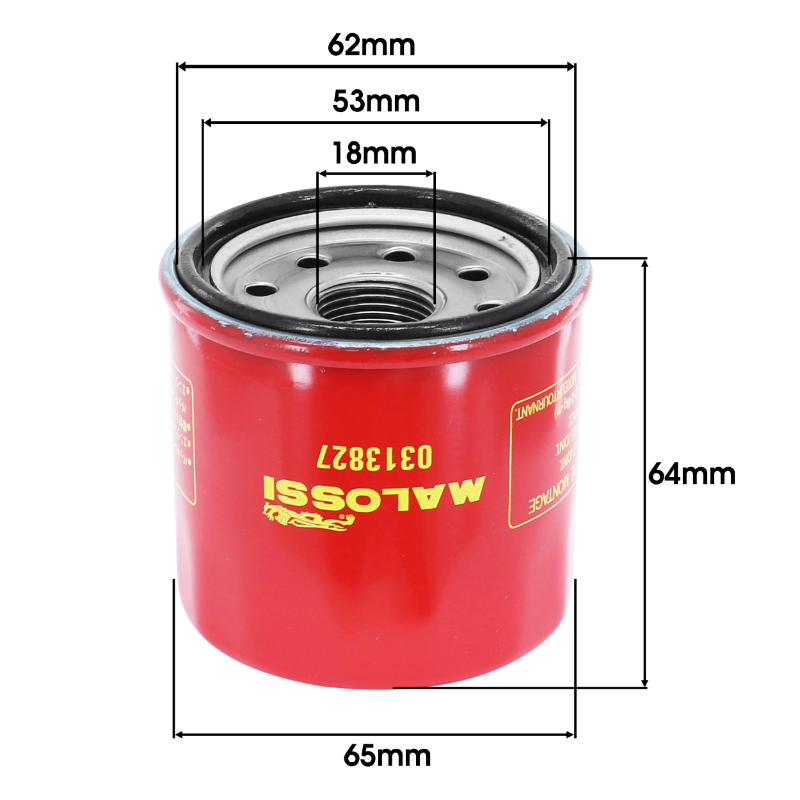 Filtre a huile maxiscooter Malossi red chilli pour honda 300 forza, 300 SH 2011+2014, 400 s wing, 600 s wing - yamaha 530 TMAX 2017+, 560 TMAX 2020+ (equivalent HF204) - vue 2