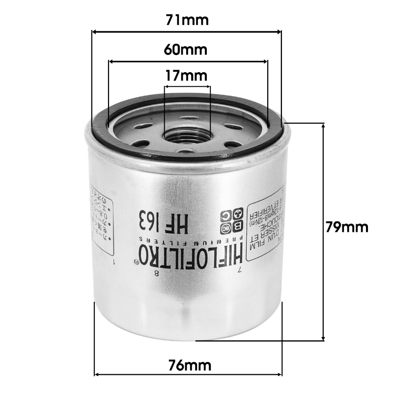Filtre à huile Hiflofiltro HF163 adaptable BMW 75 k, 100 k LT, k 1200 GT, 1100 r s, 1150 r GS, 850 r RT (76x79mm) - vue 2