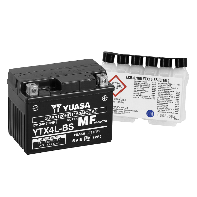 Batterie 12V 3 ah YTX4L-BS Yuasa MF sans entretien livree avec pack acide (lg114xl71xh86mm) - vue 2