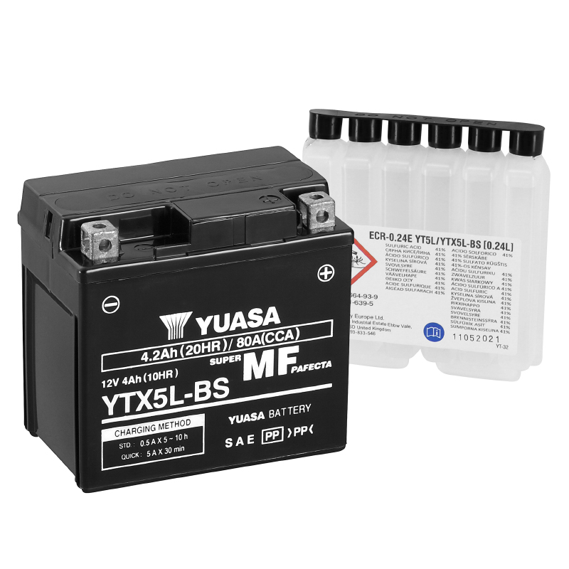Batterie 12V 4 ah YTX5L-BS Yuasa MF sans entretien livree avec pack acide (lg114xl71xh106mm) - vue 2