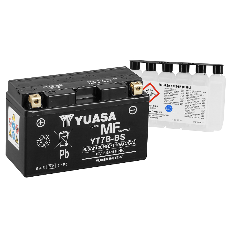 Batterie 12V 6,5 ah YT7B-BS Yuasa MF sans entretien livree avec pack acide (lg150xl65xh93mm) - vue 2
