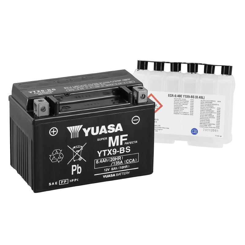 Batterie 12V 8 ah YTX9-BS Yuasa MF sans entretien livree avec pack acide (lg152xl87xh107mm) - vue 2