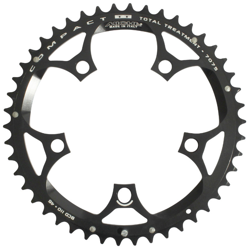 PLATEAU ROUTE 5BRA D.110 MICHE 46DTS EXTERIEUR TYPE SHIMANO ET CAMPAGNOLO RECORD CARBON - CHORUS CARBON - CENTAUR ALU 9-10V. NOIR