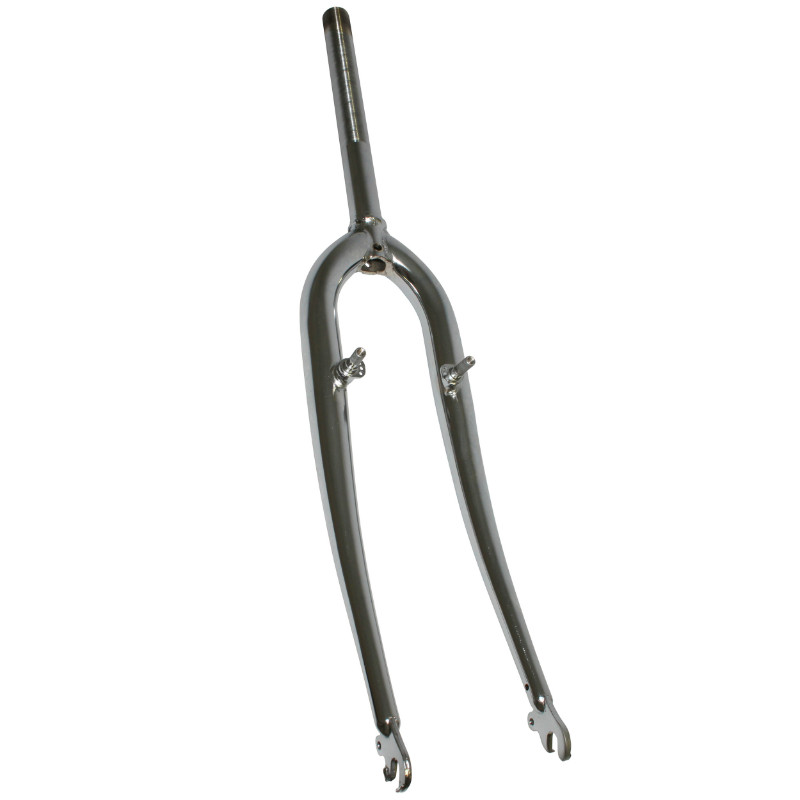 FOURCHE VTT 26'' RIGIDE CINTREE ACIER CHROME AVEC TASSEAUX PIVOT FILETE 22,2mm - 1" (230mm-fileté sur 140mm)