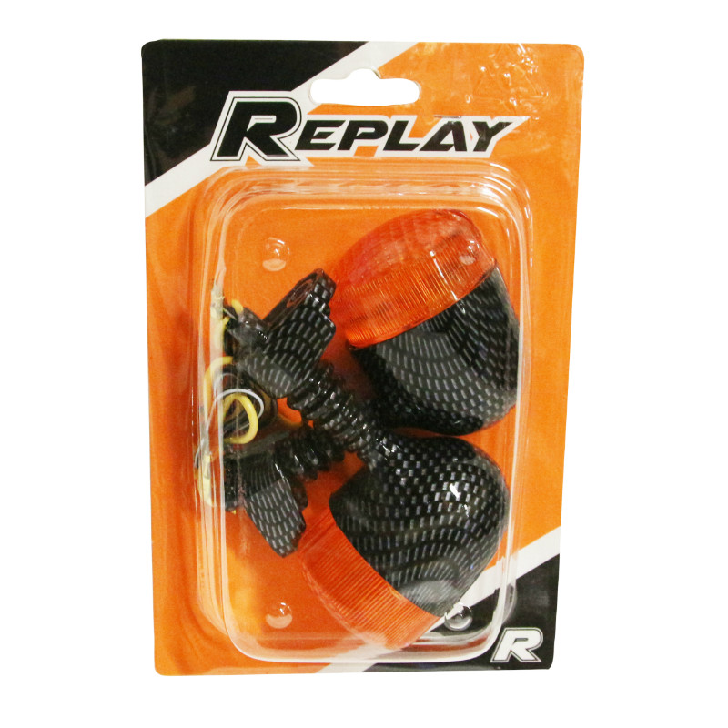 Clignotant adaptable Derbi 50 Senda 1995+ / Beta 50 RR orange-carbone (paire) - vue 2