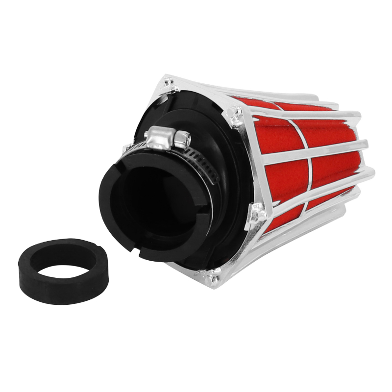 Filtre à air Replay hexagonal chrome mousse rouge fixation coude 45° diam 35-28 - vue 2