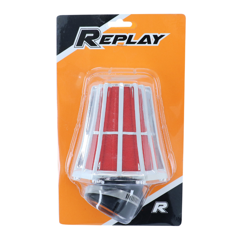 Filtre à air Replay hexagonal chrome mousse rouge fixation coude 45° diam 35-28 - vue 3