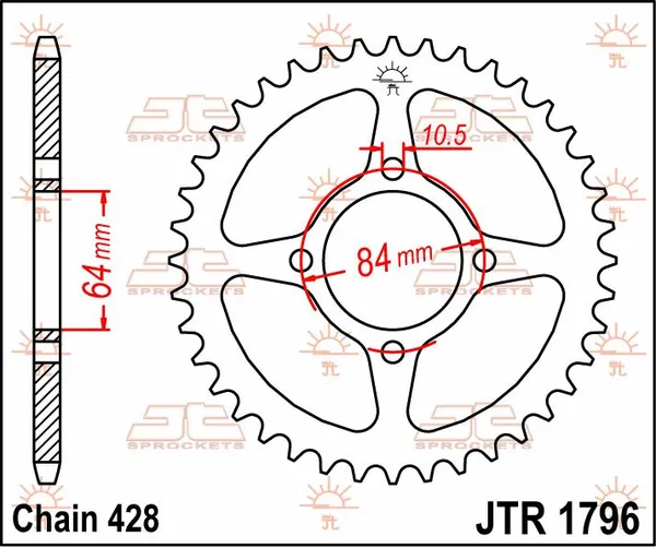 Couronne JT Sprockets 51Z PAS 428 Diamètre intérieur 064 - vue 3