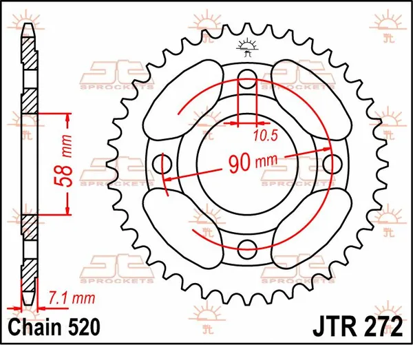 Couronne JT Sprockets 31Z PAS 520 Diamètre Intérieur 058 Entraxe Fixation - vue 3