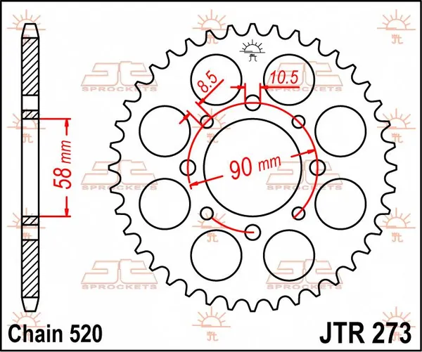 Couronne JT Sprockets 44Z PAS 520 Diamètre Intérieur 058 - vue 3