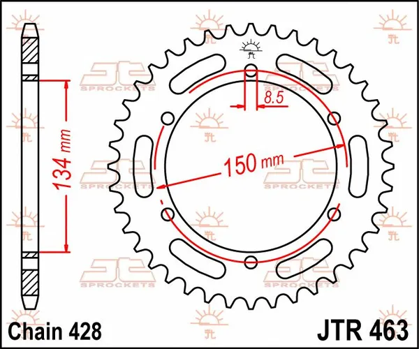 Couronne JT Sprockets 48Z PAS 428 Diamètre Intérieur 134 Entraxe Fixation - vue 3