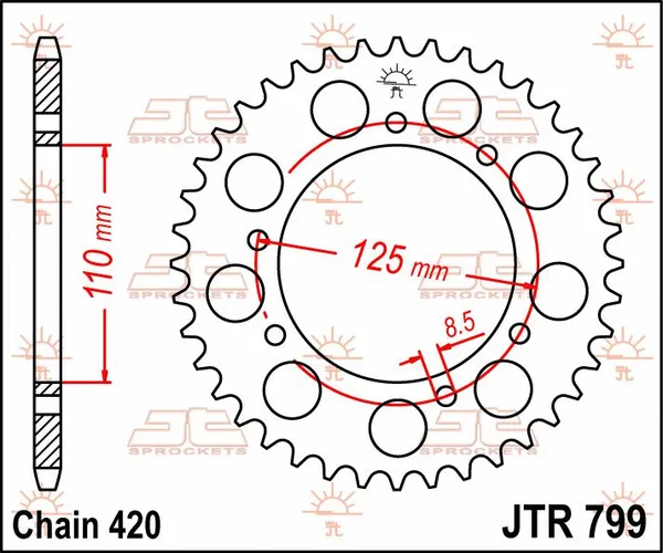 Couronne JT Sprockets 50Z PAS 420 Diamètre Intérieur 110 Entraxe Fixation - vue 3