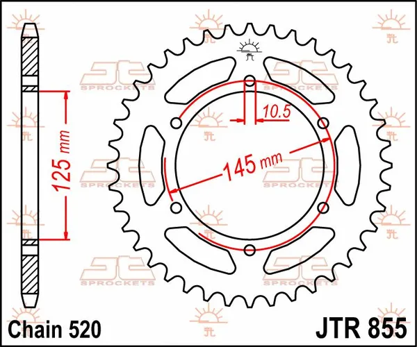 Couronne JT Sprockets 46Z PAS 520 Diamètre Intérieur 125 Entraxe Fixation - vue 3
