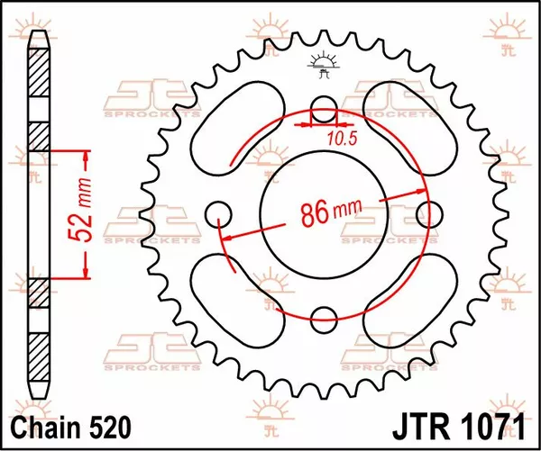 Couronne JT Sprockets 30Z PAS 520 Diamètre Intérieur 052 Entraxe Fixation - vue 3