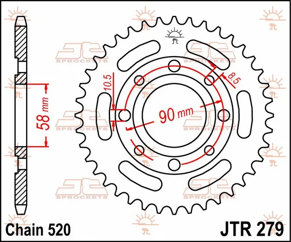 Couronne JT Sprockets 40Z PAS 520 Diamètre intérieur 058 entraxe fixation - vue 4