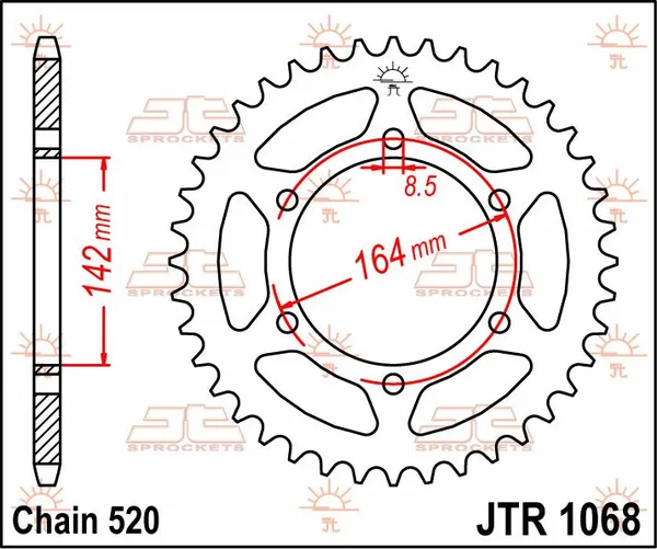 Couronne JT Sprockets 46Z PAS 520 Diamètre Intérieur 142 Entraxe Fixation - vue 2