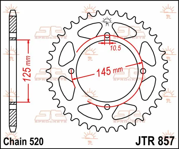 Couronne JT Sprockets 46Z PAS 520 Diamètre Intérieur 125 Entraxe Fixation - vue 3