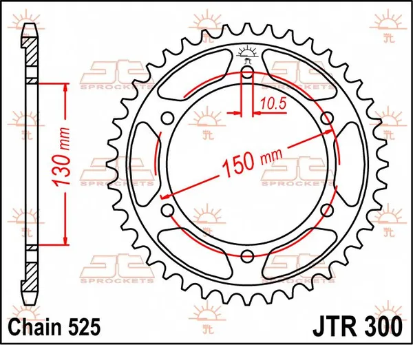 Couronne JT Sprockets 49Z PAS 525 Diamètre Intérieur 130 Entraxe Fixation - vue 3