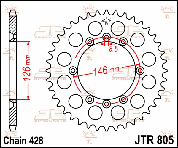 Couronne JT Sprockets 50Z PAS 428 Diamètre Intérieur 126 Entraxe Fixation - vue 3