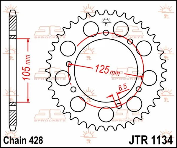 Couronne JT Sprockets 54Z PAS 428 Diamètre Intérieur 105 Entraxe Fixation - vue 2
