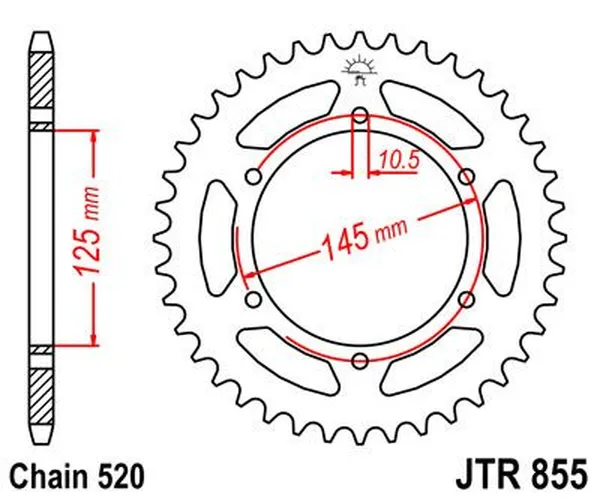 Couronne JT Sprockets 45Z PAS 520 Noir Diamètre Intérieur 125 Entraxe Fixation - vue 3