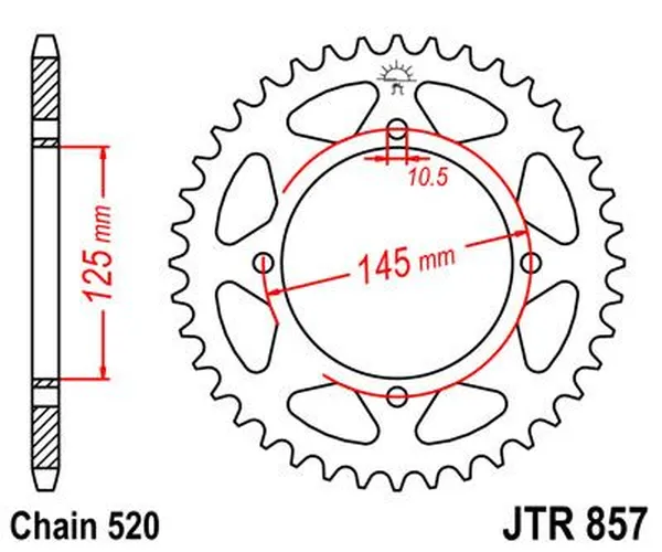 Couronne JT Sprockets 45Z PAS 520 Noir Diamètre Intérieur 125 Entraxe Fixation - vue 3