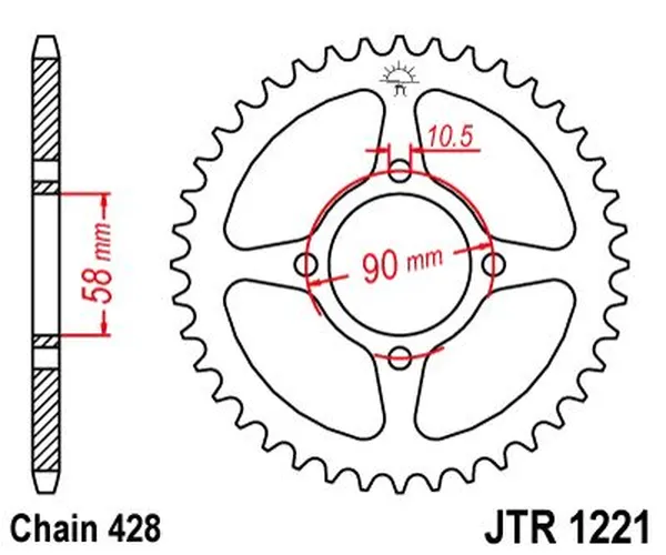 Couronne JT Sprockets 45Z PAS 428 Diamètre Intérieur 058 Entraxe Fixation - vue 3