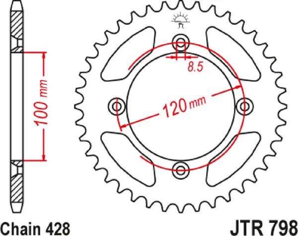 Couronne JT Sprockets 51 dents pas 428 diamètre 100 entraxe 120 - vue 3