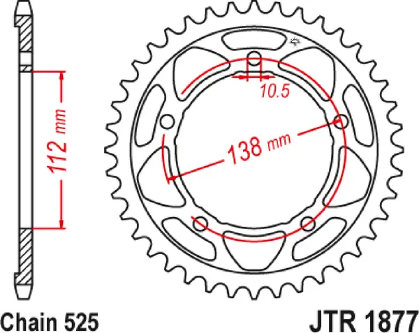 Couronne JT Sprockets 45 dents PAS 525 Diamètre intérieur 112 Entraxe 138 - vue 3