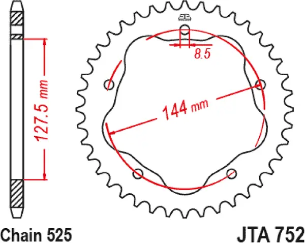 Couronne aluminium JT Sprockets 41Z pas 525 noir - vue 3