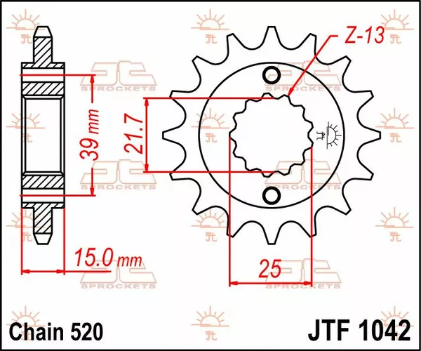 Pignon JT Sprockets 14Z PAS 520 à denture fine diamètre intérieur 21.4/2 - vue 3